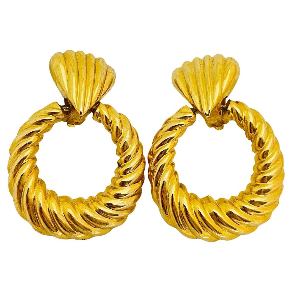 Vintage gold door knocker designer runway clip on earrings